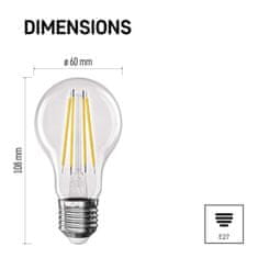 EMOS LED žiarovka Filament A60 A CLASS/ E27 / 3,8 W (60 W) / 806 lm / neutrálna biela