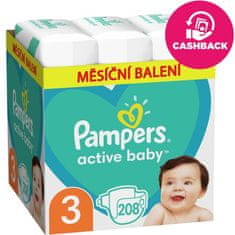 Pampers Active Baby Plienky jednorazové 3 (6-10 kg) 208 ks - MESAČNÁ ZÁSOBA