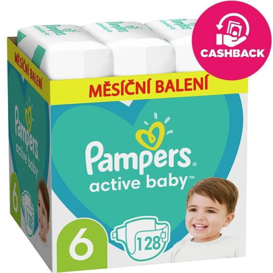 Pampers Active Baby Plienky jednorazové 6 (13-18 kg) 128 ks - MESAČNÁ ZÁSOBA