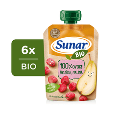 Sunar 6x BIO ovocná kapsička hruška, malina 4m+, 100 g