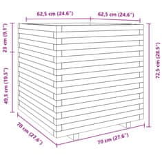 Vidaxl Záhradný kvetináč biely 70x70x72,5 cm borovicový masív