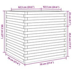 Vidaxl Záhradný kvetináč biely 70x70x68,5 cm masívna borovica