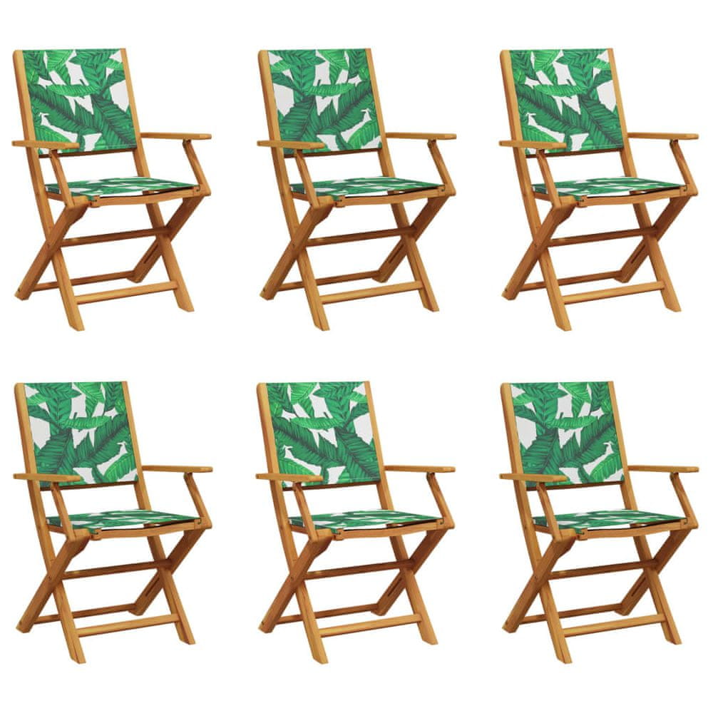 Vidaxl Skladacie záhradné stoličky 6 ks zelená látka a masívne drevo