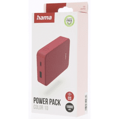 HAMA Colour 10, powerbanka 10000 mAh, 3 A, výstup: USB-C, USB-A, červená