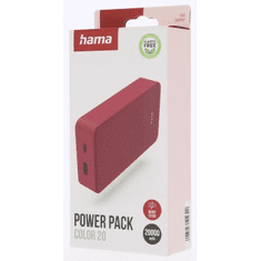 HAMA Colour 20, powerbanka 20000 mAh, 3 A, výstup: USB-C, USB-A, červená