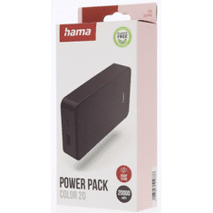 HAMA Colour 20, powerbanka 20000 mAh, 3 A, výstup: USB-C, USB-A, švestková