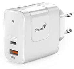 Genius nabíjačka PD-65AC, 65W, rýchle nabíjanie, USB-C PD3.0, USB-A QC3.0, biela