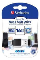 VERBATIM Store 'n' Stay NANO 16GB USB 2.0 + OTG adapter čierna