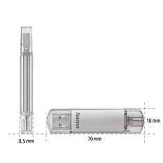 HAMA Flash Pen Laeta, USB-C/USB-A 3.1, 128 GB, 40 MB/s, strieborný