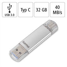 HAMA Flashdisk Flash Pen Laeta, 32 GB, 40 MB/s, strieborný