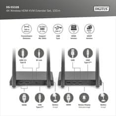 Digitus DS-55328 4K Wireless HDMI KVM Extender Set, 150 m