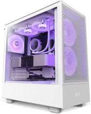 NZXT skriňa H5 Flow RGB edition / 2x120 mm fan / USB 3.0 / USB-C 3.1 / RGB / priehľadná bočnica / mesh panel / biela