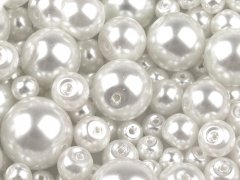 Sklenené voskové perly mix veľkostí Ø4-12 mm - biela (500 g)