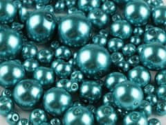 Sklenené voskové perly mix veľkostí Ø4-12 mm - modrá tyrkys (50 g)