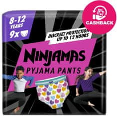 Pampers NINJAMAS Nohavičky plienkové Pyjama Pants Srdiečka, 9 ks, 8 rokov, 27kg-43kg