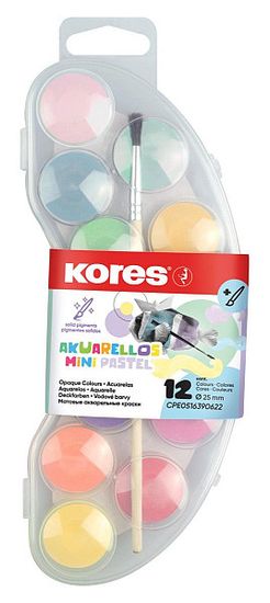 Kores Vodové barvy Akuarellos Mini Pastel - 12 barev + štětec