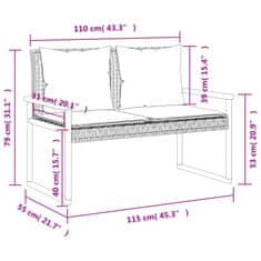 Petromila vidaXL Záhradná lavica s vankúšom čierna polyratan akáciové drevo