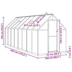 Vidaxl Skleník s podkladovým rámom antracitový 445x169x195 cm hliník