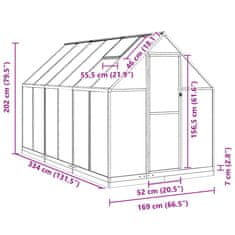 Vidaxl Skleník s podkladovým rámom antracitový 334x169x202 cm hliník