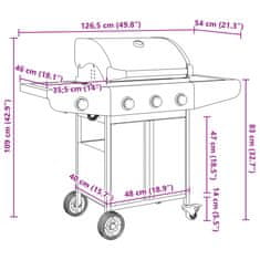 Petromila vidaXL Plynový gril so 4 horákmi strieborný nehrdzavejúca oceľ