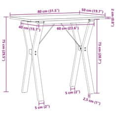 Petromila vidaXL Jedálenský stolík v tvare Y 80x50x75 cm borovica a liatina