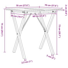 Petromila vidaXL Jedálenský stolík v tvare X 70x70x75 cm borovica a liatina