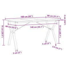 Petromila vidaXL Jedálenský stolík v tvare Y 160x80x75 cm borovica a liatina