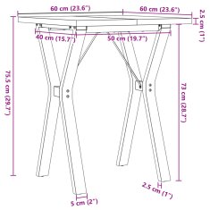 Petromila vidaXL Jedálenský stolík v tvare Y 60x60x75,5 cm borovica a liatina