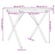 Petromila vidaXL Jedálenský stolík v tvare X 80x80x75,5 cm borovica a liatina