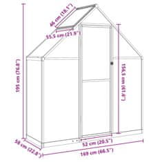 Vidaxl Skleník so základovým rámom zelený 169x58x195 cm hliník