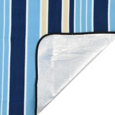 Vidaxl Pikniková deka skladacia modrá a biela pruhy 200x200 cm zamat