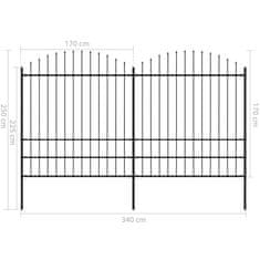 Vidaxl Záhradný plot s hrotmi, oceľ (1,75-2)x3,4 m, čierny