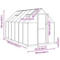 Vidaxl Skleník so základovým rámom strieborný 334x169x195 cm hliník