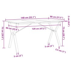 Petromila vidaXL Jedálenský stolík v tvare Y 140x80x75 cm borovica a liatina