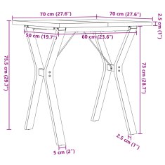 Petromila vidaXL Jedálenský stolík v tvare Y 70x70x75,5 cm borovica a liatina