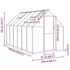 Vidaxl Skleník so základovým rámom zelený 334x169x195 cm hliník