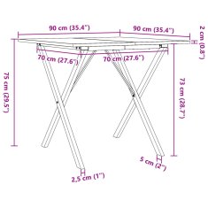 Petromila vidaXL Jedálenský stolík v tvare X 90x90x75 cm borovica a liatina