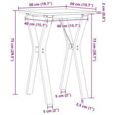 Petromila vidaXL Jedálenský stolík v tvare Y 50x50x75 cm borovica a liatina