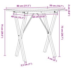 Petromila vidaXL Jedálenský stolík v tvare X 80x50x75 cm borovica a liatina