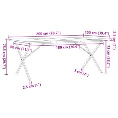 Petromila vidaXL Jedálenský stolík v tvare X 200x100x75,5 cm borovica a liatina