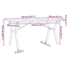 Petromila vidaXL Jedálenský stolík v tvare Y 140x80x75,5 cm borovica a liatina