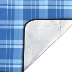 Vidaxl Pikniková deka skladacia modrá kockovaná 200x150 cm zamat