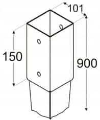 DOMAX Základňa pólu poháňaná kotvou z ocele 100x900mm