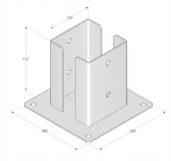 DOMAX Základňa stĺpa priskrutkovaná k betónu 102x150x2,5 mm