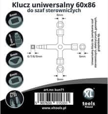 XLtools Kľúč univerzálny na rozvádzacie skrinky 60 x 86 mm, 4 rôzne koncovky, kovový, XL-TOOLS