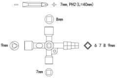 XLtools Kľúč univerzálny na rozvádzacie skrinky 60 x 86 mm, 4 rôzne koncovky, kovový, XL-TOOLS