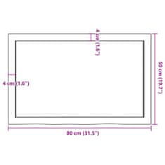 Vidaxl Kúpeľňová doska tmavohnedá 80x50x(2-6) cm ošetrený masív