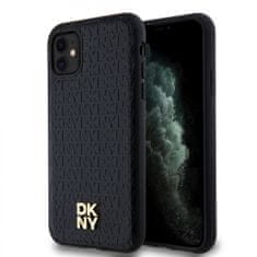 DKNY Kožený zadný kryt Repeat Pattern Stack Logo Magsafe pre iPhone 11 Black