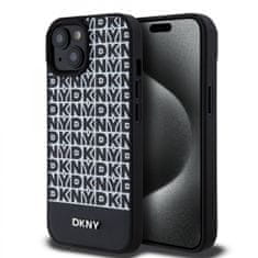 DKNY Kožený zadný kryt PU MagSafe PU Leather Repeat Pattern Bottom Stripe pre iPhone 15 Black