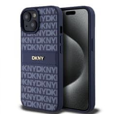 DKNY Zadný kryt PU Leather Repeat Pattern Tonal Stripe pre iPhone 15 Blue